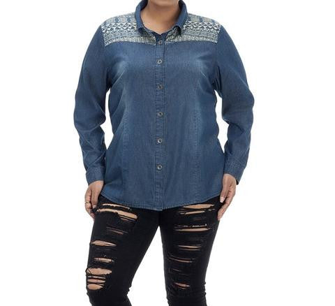 Aztec Yoke Denim Top